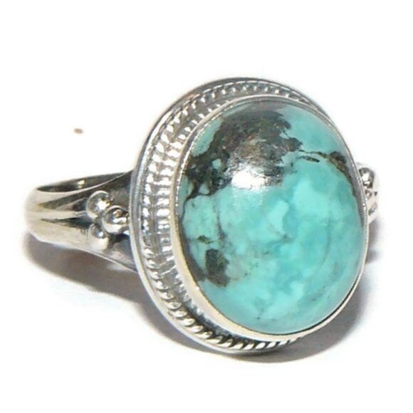 Genuine Turquoise Sterling Silver Ring Adjustable - Picture 2 of 6